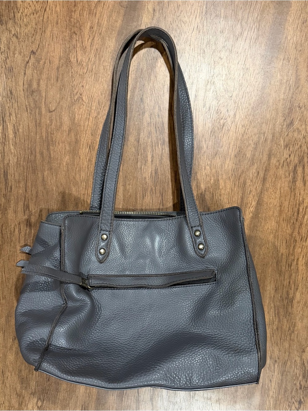 The Sak Collective Gray Pebbled Soft Leather Multi-Compartment Satchel Tote Bag